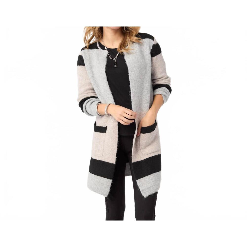 NEW COCO + CARMEN liz open cardigan with front pockets in natural  /black